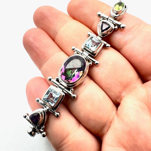 Color Changing Multi-Gemstone Sterling Silver Bracelet 8.5 Inch 25 Grams - Picture 6 of 6